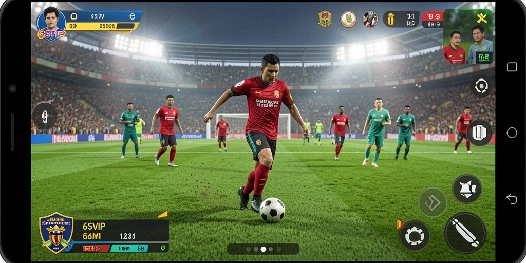 Screenshot gameplay 6SVIP menampilkan aksi seru di lapangan sepak bola.