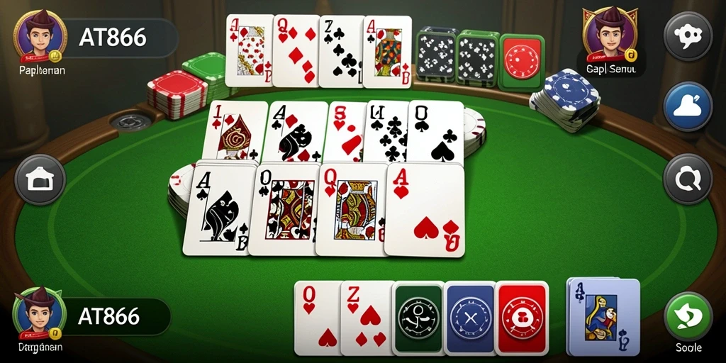 Screenshot AT866 menunjukkan gameplay Gaple yang seru dan interaktif.