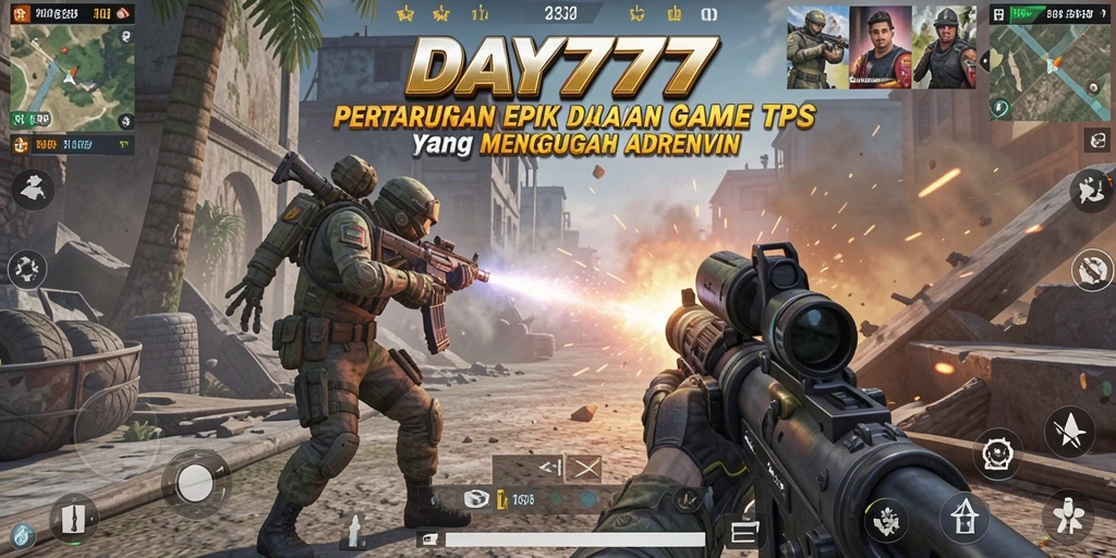 Tangkapan layar utama menampilkan aksi seru dalam permainan TPS.