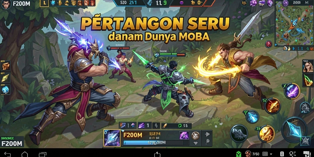 Screenshot F200M menampilkan aksi seru dalam gameplay MOBA.