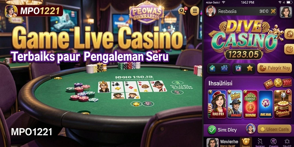 Screenshot MPO1221 menampilkan dealer yang ramah dan permainan Live Casino yang menarik.