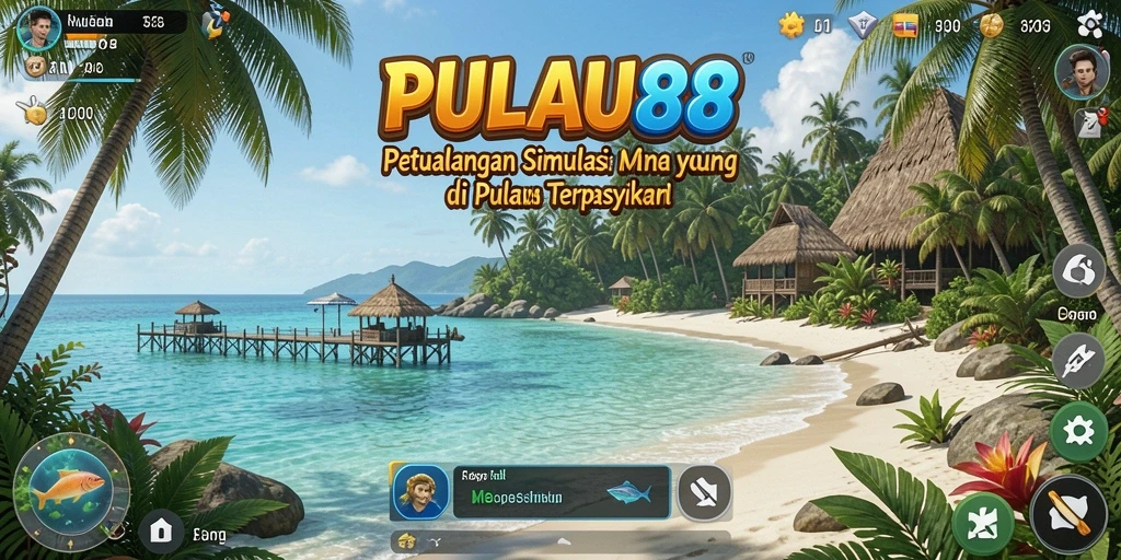 Screenshot utama PULAU88 menunjukkan keindahan pulau dan gameplay yang interaktif.