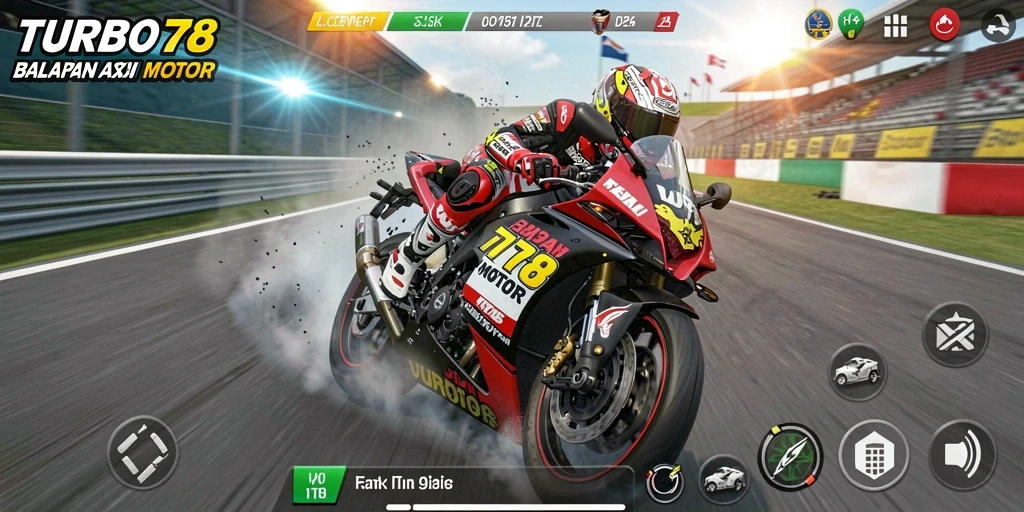 TANGKAPAN LAYAR TURBO78 menampilkan aksi balapan motor yang mendebarkan.