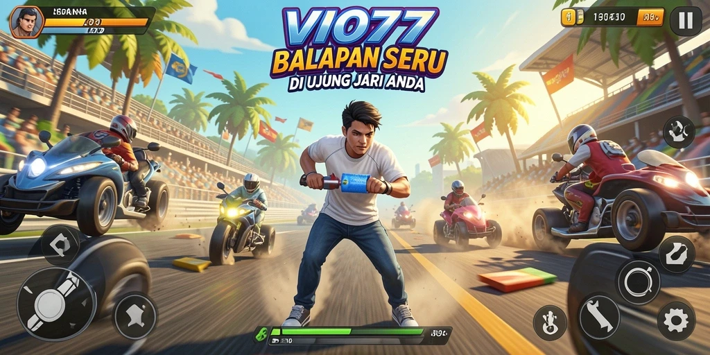 Gameplay VIO77 menampilkan balapan seru di trek yang menantang.