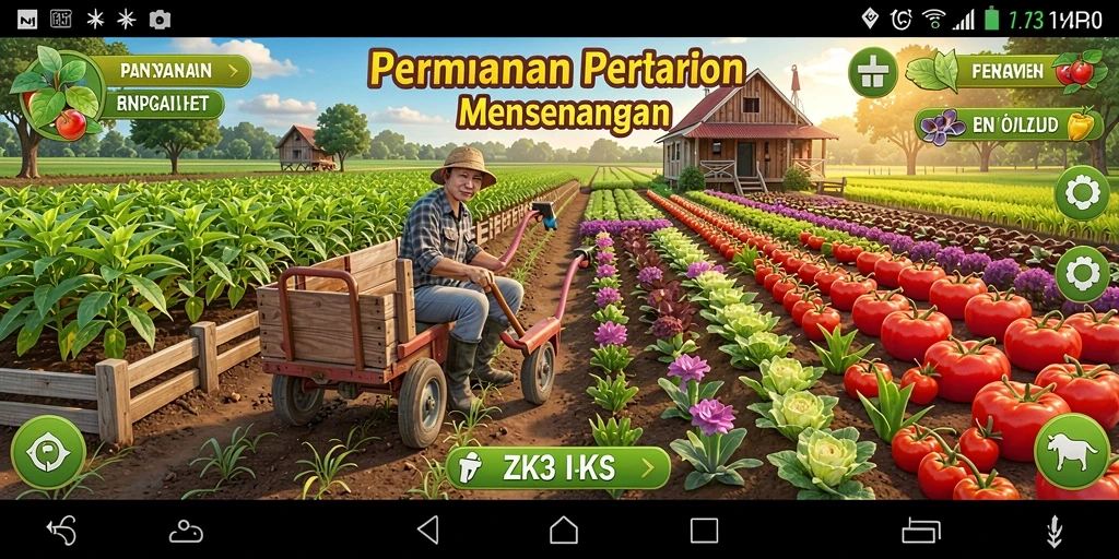 Tampilan gameplay menarik dari ZK3 yang menampilkan pertanian yang subur.